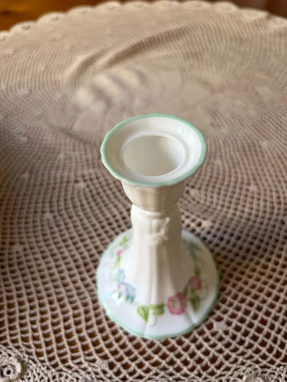 Royal Worcester English Garden Green Trim Small Candlestick Holder